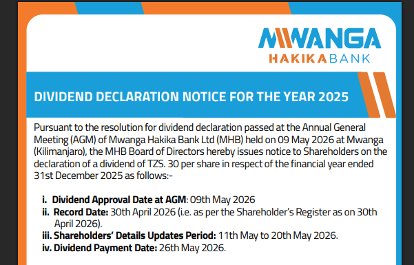 DIVIDEND DECLARATION NOTICE FOR THE YEAR 2025